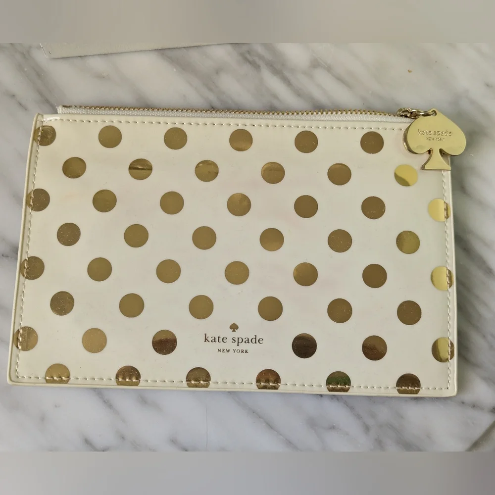 Kate Spade Gold/Cream Polka Dot Pencil Clutch